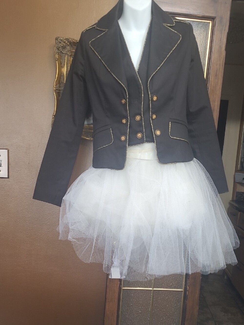 Made In Italy Dark Brown Double-Breasted Women's Blazer with Gold Trim